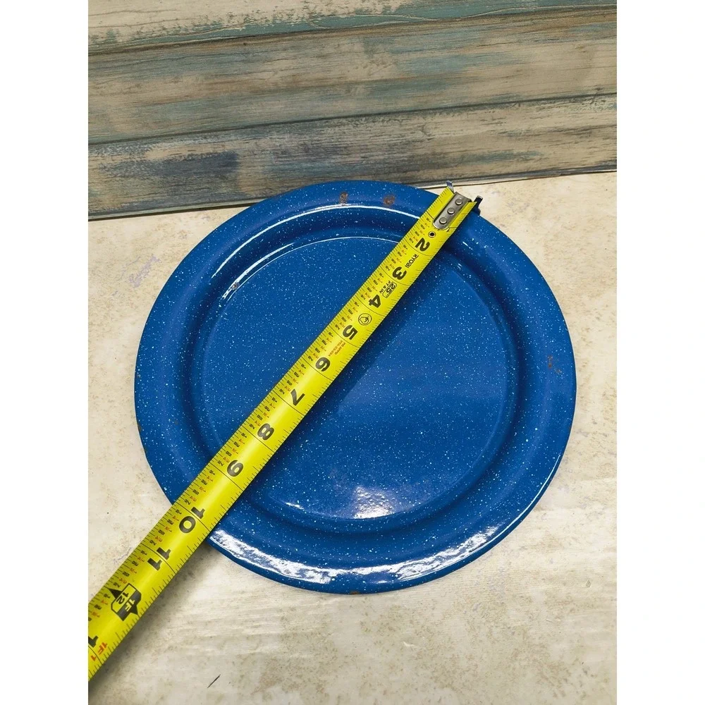 Lot Of 2 Vintage Granite Wear Blue Speckle Enamel Ware Plate‎